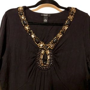 ALFANI Woman Black Long Sleeves dress w/ rhinestones in the front. Size 1X
